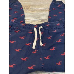 Hollister Lounge Pants Sweat Joggers Mens Sz L Navy Blue Seagull Print Logo Nice